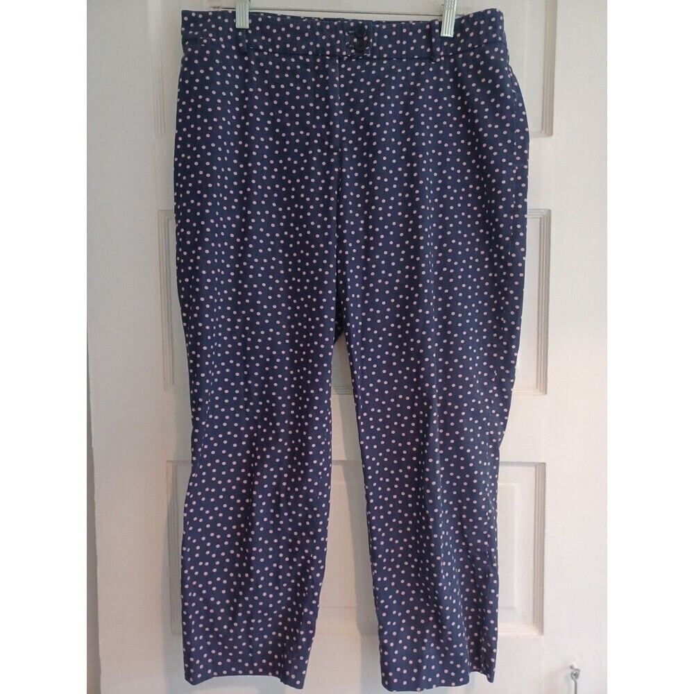 Talbots The Perfect Crop navy polka dot pants 10 curvy fit cotton classic preppy